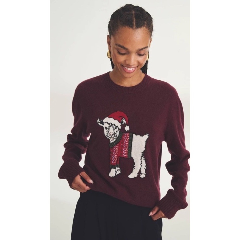 Naadam Unisex Signature Cashmere‎ Holiday Goat Sweater Burgundy Red Size XS